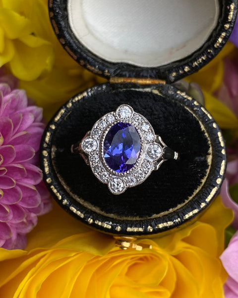 Tanzanite and Diamond Cluster Platinum Ring 0.35ct + 1.40ct