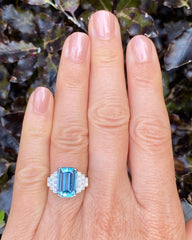 Art Deco Aquamarine and Diamond Ring Platinum 0.30ct + 4.75ct