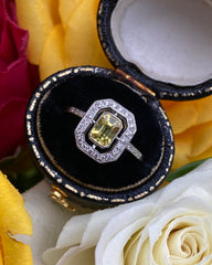 Art Deco Yellow Sapphire and Diamond Platinum Ring 0.20ct + 1.0ct