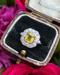 Art Deco Yellow Sapphire and Diamond Platinum Ring 0.55ct + 1.40ct