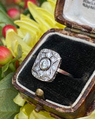 Art Deco Diamond Cluster Platinum Ring 0.75ct