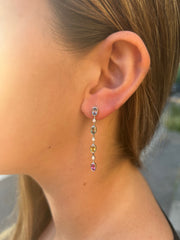 Contemporary Multi-Coloured Sapphire and Diamond Drop Stud Earrings 18ct White Gold 0.13ct + 2.40ct