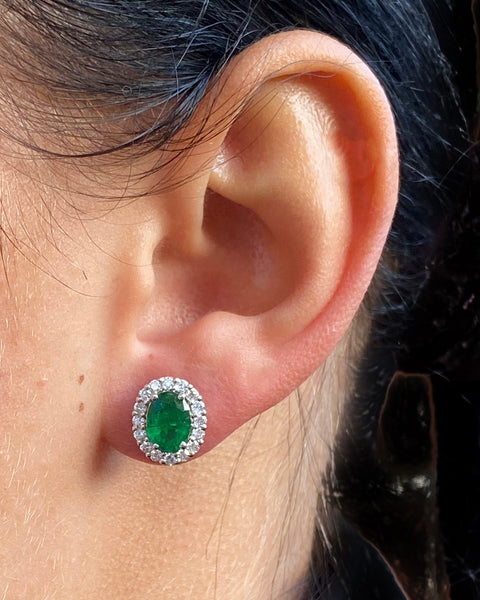 18ct White Gold Emerald and Diamond Cluster Earrings 0.62ct + 1.90ct