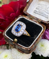 Victorian Sapphire and Diamond Cluster Ring 18ct Yellow Gold 0.80ct + 1.60ct