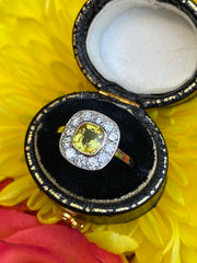 Art Deco Yellow Sapphire and Diamond Cluster Ring Platinum 0.50ct + 1.25ct