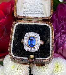 Victorian Sapphire and Diamond Cluster Ring 18ct Yellow Gold 0.80ct + 1.60ct