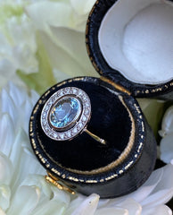 Aquamarine and Diamond Art Deco Platinum Ring 0.15ct + 1.20ct