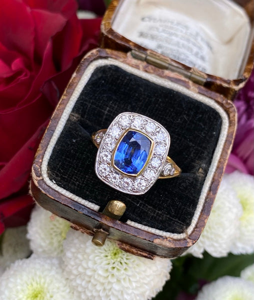 Victorian Sapphire and Diamond Cluster Ring 18ct Yellow Gold 0.80ct + 1.60ct