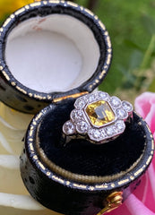 Art Deco Yellow Sapphire & Diamond Platinum Ring 0.55ct + 1.40ct