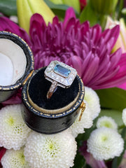 Art Deco Aquamarine and Diamond Platinum Ring 0.50ct + 0.80ct