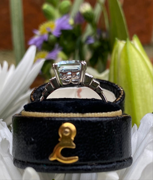 Art Deco Aquamarine and Diamond Platinum Ring 0.50ct + 3.0ct | Philip ...