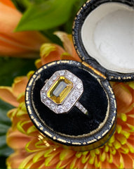 Art Deco Yellow Sapphire and Diamond Cluster Ring Platinum 0.45ct + 2.20ct