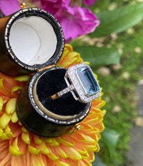 Art Deco Aquamarine and Diamond Ring 0.50ct + 3.65ct Platinum