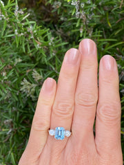 Aquamarine and Diamond Platinum Three Stone Ring 0.60ct + 2.05ct