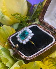 Victorian Emerald and Diamond Cluster Ring Platinum 0.90ct + 1.60ct