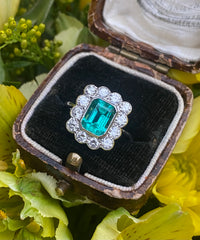 Victorian Emerald and Diamond Cluster Ring Platinum 0.90ct + 1.60ct