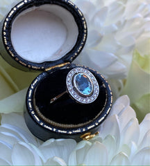 Aquamarine and Diamond Art Deco Platinum Ring 0.15ct + 1.20ct