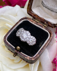 Victorian Style Diamond Triple Cluster Ring Platinum 1.90ct