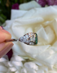 Art Deco Emerald and Diamond Platinum Ring 0.50ct + 0.80ct