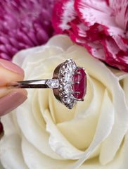 Victorian Style Ruby and Diamond Cluster Platinum Ring 1.45ct + 3.02ct