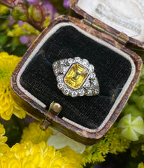 Edwardian Style Yellow Sapphire and Diamond Cluster Ring Platinum 0.50ct + 1.55ct