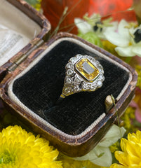 Edwardian Style Yellow Sapphire and Diamond Cluster Ring Platinum 0.50ct + 1.55ct