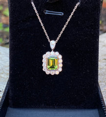Victorian Style Peridot and Diamond Pendant 18ct White Gold 0.50ct + 1.60ct