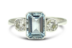 Aquamarine and Diamond Three Stone Ring Platinum 0.40ct + 1.10ct
