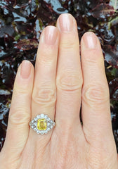 Edwardian Style Yellow Sapphire and Diamond Cluster Ring Platinum 0.50ct + 1.55ct