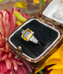 Art Deco Yellow Sapphire and Diamond Platinum Ring 0.30ct + 2.15ct