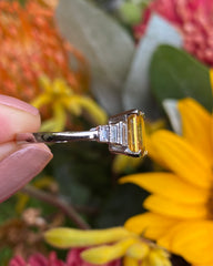 Art Deco Yellow Sapphire and Diamond Platinum Ring 0.30ct + 2.15ct