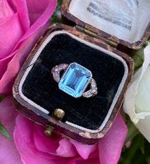 Victorian Aquamarine and Diamond Platinum Ring 0.15ct + 2.50ct