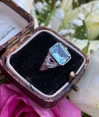 Victorian Aquamarine and Diamond Platinum Ring 0.15ct + 2.50ct