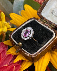 Art Deco Pink Sapphire and Diamond Cluster Ring Platinum 0.35ct + 1.15ct
