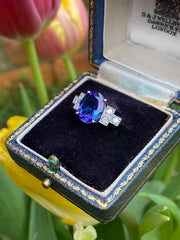 Art Deco Tanzanite and Diamond Platinum Ring 0.16ct + 2.45ct