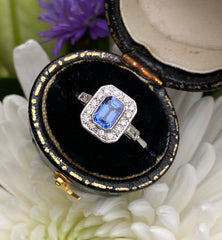 Art Deco Sapphire & Diamond Cluster Ring Platinum 0.30ct + 0.50ct