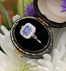 Art Deco Sapphire & Diamond Cluster Ring Platinum 0.35ct + 0.80ct