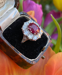 Victorian Ruby and Diamond Cluster Platinum Ring 2.10ct + 4.10ct