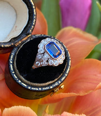 Edwardian Style Sapphire and Diamond Cluster Ring Platinum 0.60ct + 1.40ct