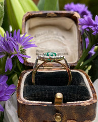 Victorian Style Emerald and Diamond Cluster Ring 18ct Yellow Gold 0.95ct + 2.20ct