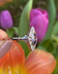 Art Deco Sapphire and Diamond Platinum Ring 0.25ct + 1.10ct