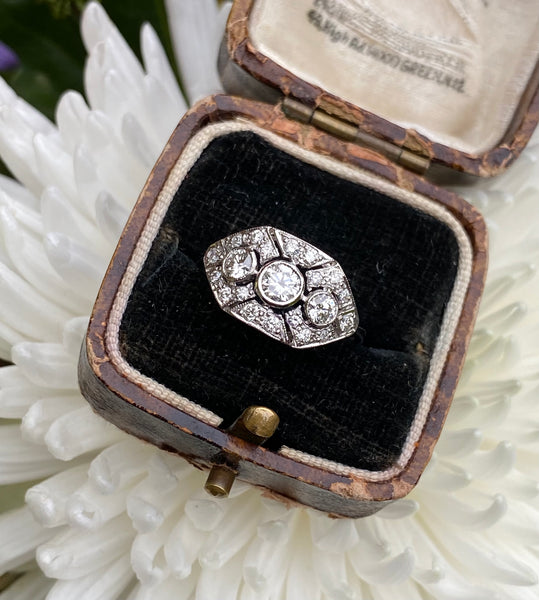 Art Deco Diamond Cluster Platinum Ring 0.80ct