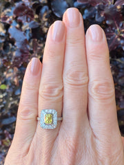 Art Deco Yellow Sapphire and Diamond Platinum Ring 0.50ct + 1.20ct
