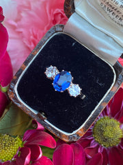 Sapphire and Diamond Three Stone Platinum Ring 0.55ct + 1.50ct