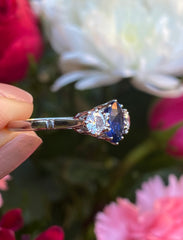 Sapphire and Diamond Three Stone Platinum Ring 0.55ct + 1.50ct