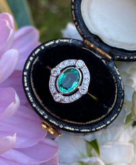 Emerald and Diamond Cluster 18ct Yellow Gold Ring 0.25ct + 0.70ct