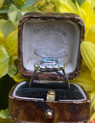 Victorian Aquamarine and Diamond Cluster Platinum Ring 1.40ct + 2.10ct