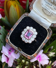 Vintage Pink Sapphire and Diamond Platinum Cluster Ring 1.05ct + 1.55ct