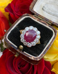 Victorian Ruby and Diamond Cluster Ring 18ct Yellow Gold 1.75ct + 3.33ct
