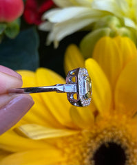 Art Deco Yellow Sapphire and Diamond Cluster Ring Platinum 0.40ct + 1.0ct